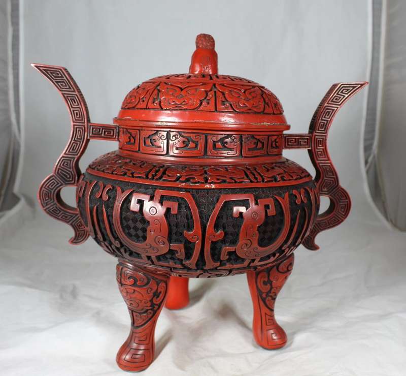 Cinnabar Style Footed & Lidded Temple Bowl - BID NOW!!!!