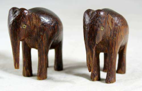 Pair of miniature carved elephants