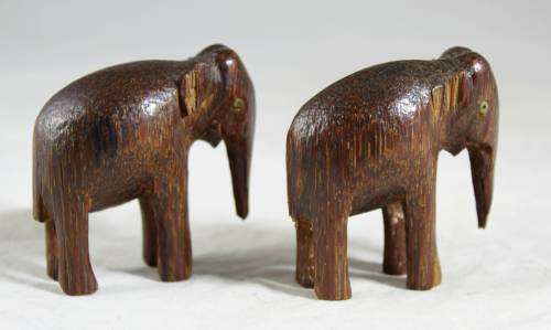 Pair of miniature carved elephants