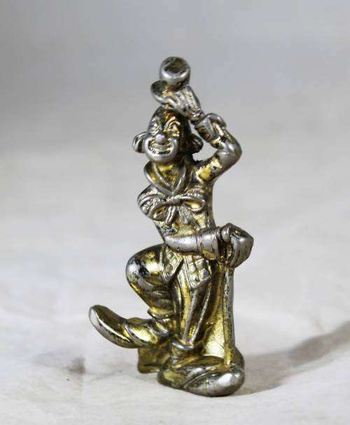Miniature silver plated lead clown with top hat