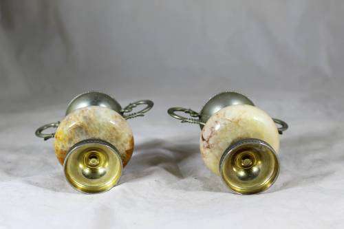 Pair of small marble and silver plated vases