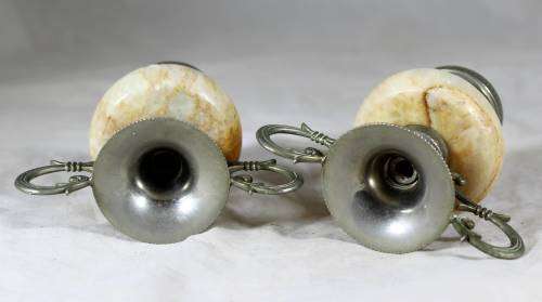 Pair of small marble and silver plated vases