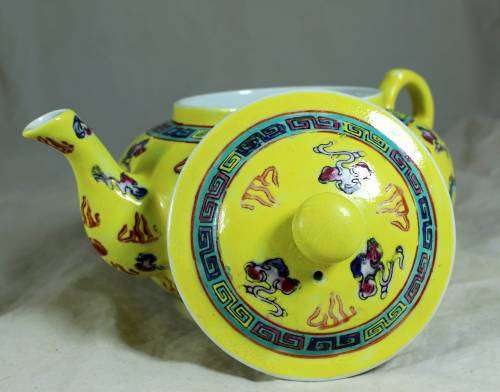 Chinese Yellow with Green Jingdenzhen Dragon Teapot - Bid Now!!