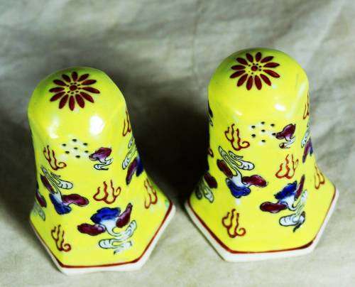 Chinese Yellow with Green Jingdenzhen Dragon Salt and Pepper Shakers Set - Bid Now!!