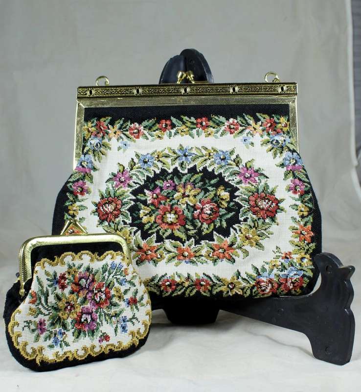 Petit Point evening clutch bag with purse