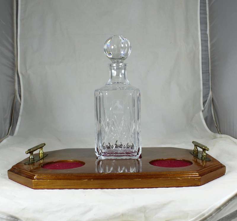 Desk tray with heavy glass decanter - branded Toyota