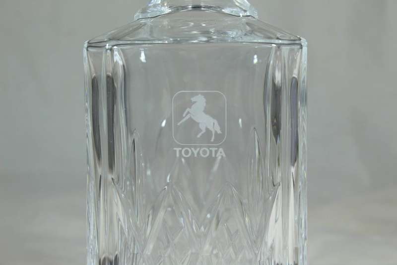 Desk tray with heavy glass decanter - branded Toyota