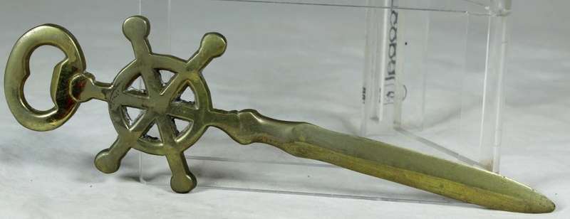 Bottle opener - brass ships wheel with letter opener