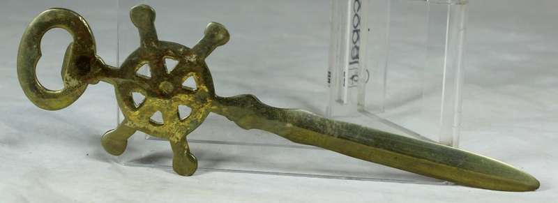 Bottle opener - brass ships wheel with letter opener