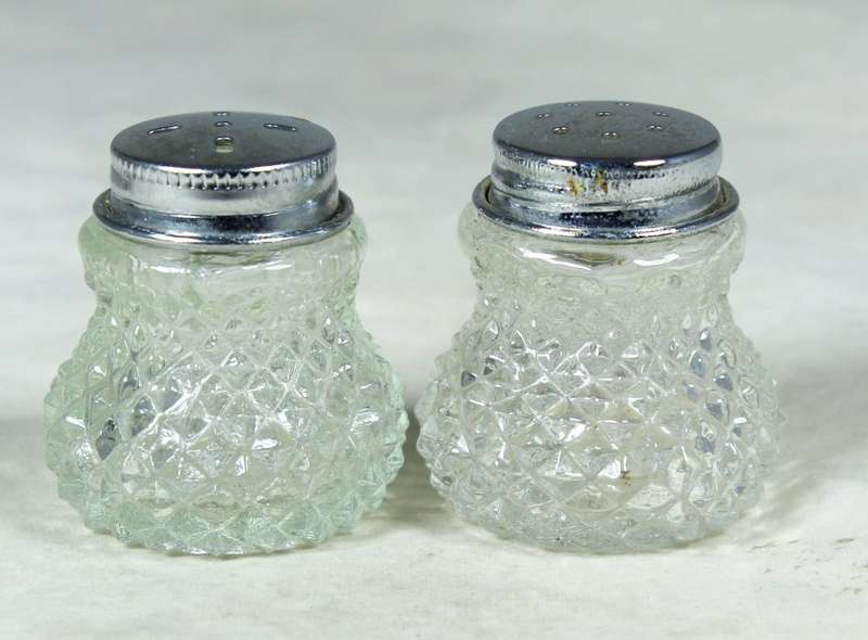 Miniature glass & silver salt & pepper set