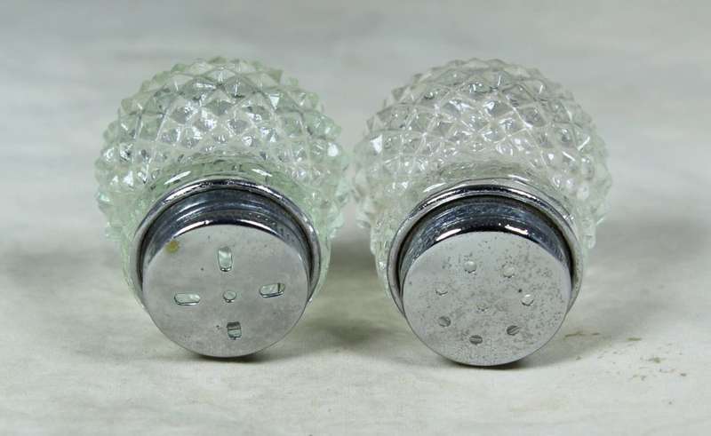 Miniature glass & silver salt & pepper set