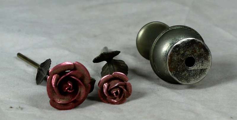 Miniature bronze pair of roses in a vase