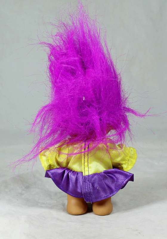 RUSS TROLL DOLL MADE IN CHINA - CHEERLEADER IN PURPLE AND YELLOW - BID NOW!!!!