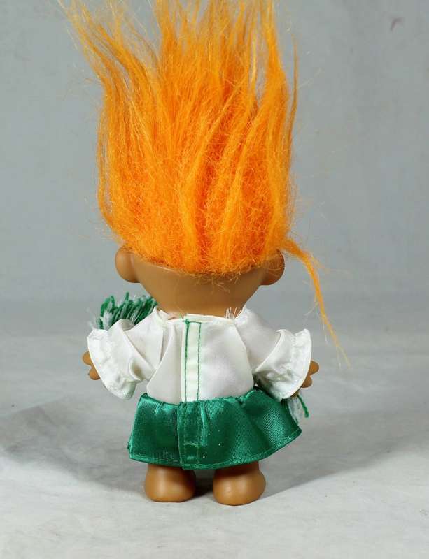 RUSS TROLL DOLL MADE IN CHINA - CHEERLEADER IN GREEN AND WHITE - BID NOW!!!!