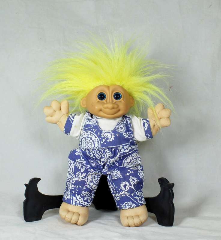 RUSS TROLL DOLL MADE IN CHINA - WITH A BLUE JUMPER - BID NOW!!!!