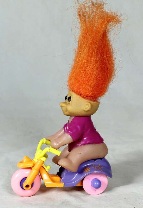 TROLL DOLL MADE IN CHINA - RARE TROLL ON A THREE WHEELER - BID NOW!!!!