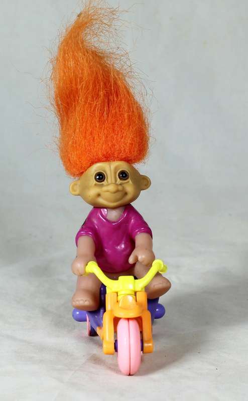 TROLL DOLL MADE IN CHINA - RARE TROLL ON A THREE WHEELER - BID NOW!!!!