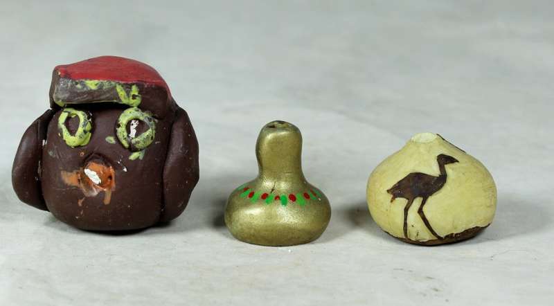 Miniature owl plus jug & painted bead bottle
