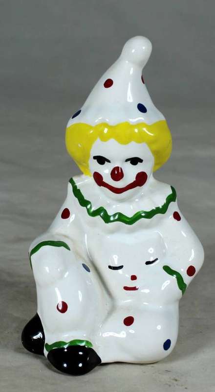 GREEN & WHITE PORCELAIN CLOWN WITH YELLOW HAIR