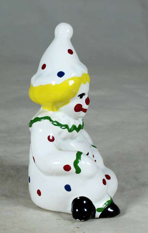 GREEN & WHITE PORCELAIN CLOWN WITH YELLOW HAIR