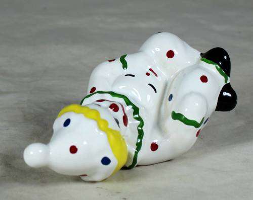 GREEN & WHITE PORCELAIN CLOWN WITH YELLOW HAIR