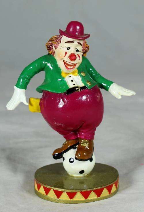 Clown on a stand standing on a ball
