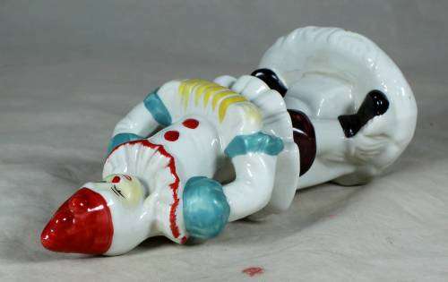 PORCELAIN CLOWN PLAYING THE CONCERTINA ON A STAND - BID NOW!!