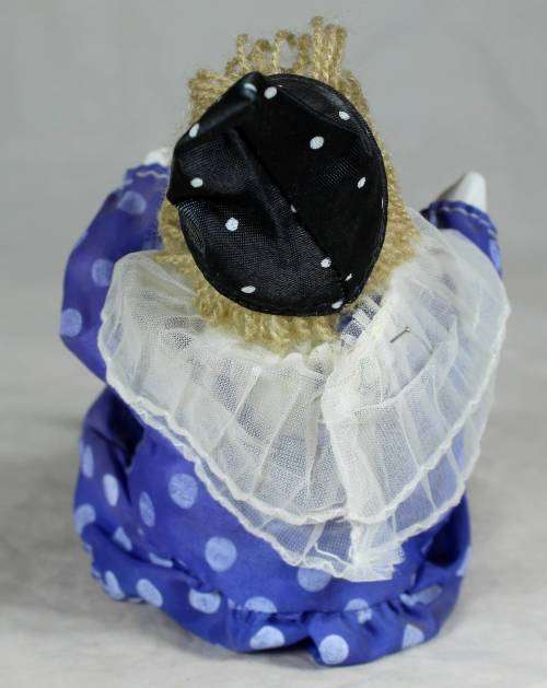 SITTING CLOWN IN A BLUE POLKA DOT OUTFIT - BID NOW!!