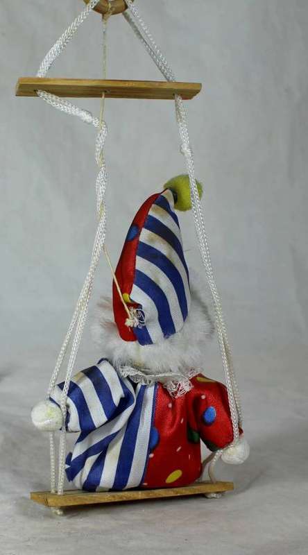 PORCERLAIN AND CLOTH CLOWN ON A ROPE - BID NOW!!