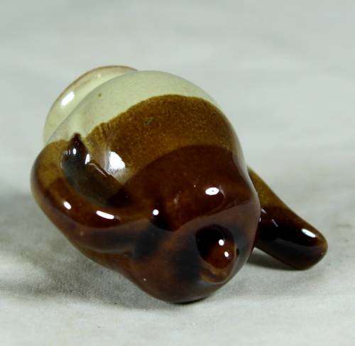Miniature porcelain brown and light brown kettle