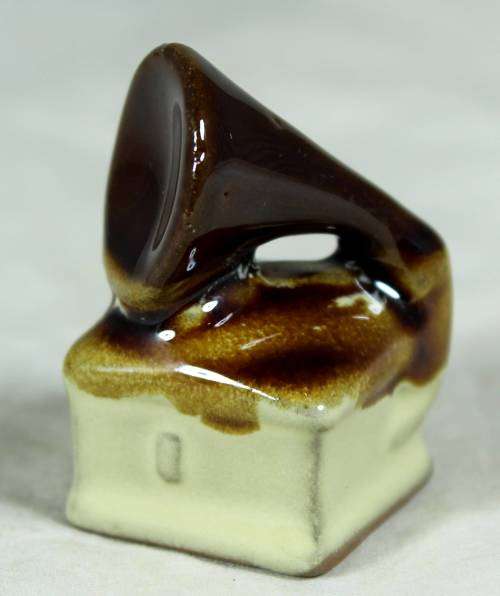 Miniature porcelain brown & beige gramophone