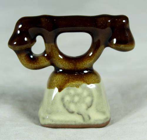 Miniature porcelain brown & beige telephone
