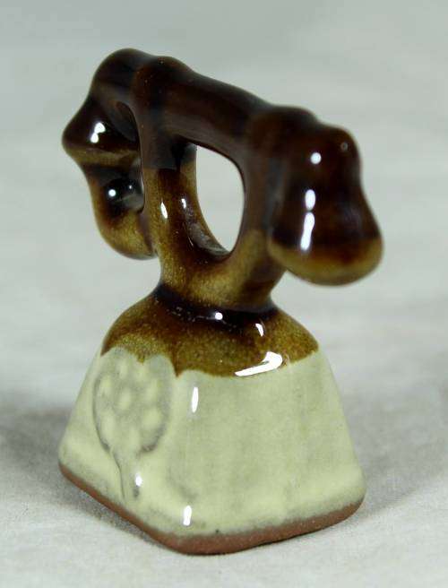 Miniature porcelain brown & beige telephone
