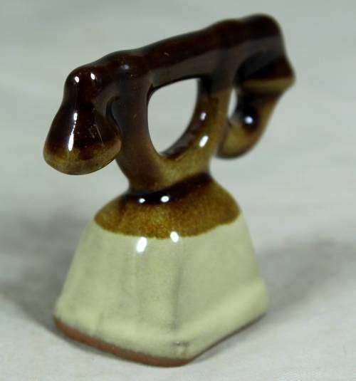 Miniature porcelain brown & beige telephone