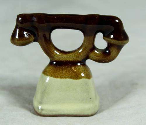 Miniature porcelain brown & beige telephone