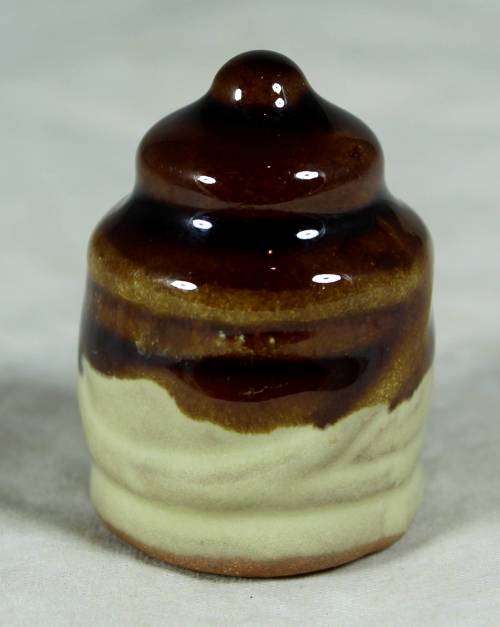 Miniature porcelain brown & beige sugar bowl