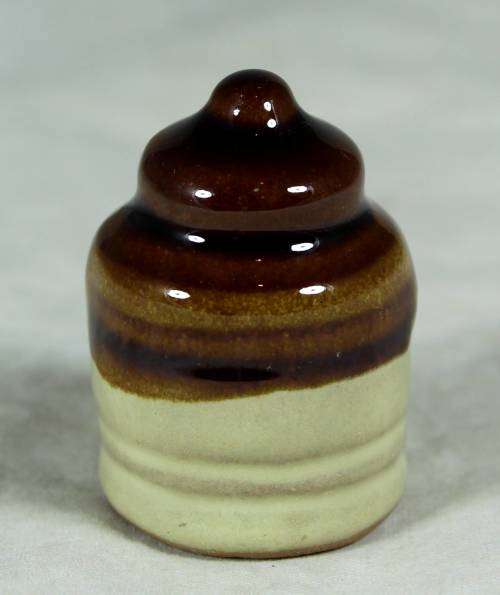 Miniature porcelain brown & beige sugar bowl
