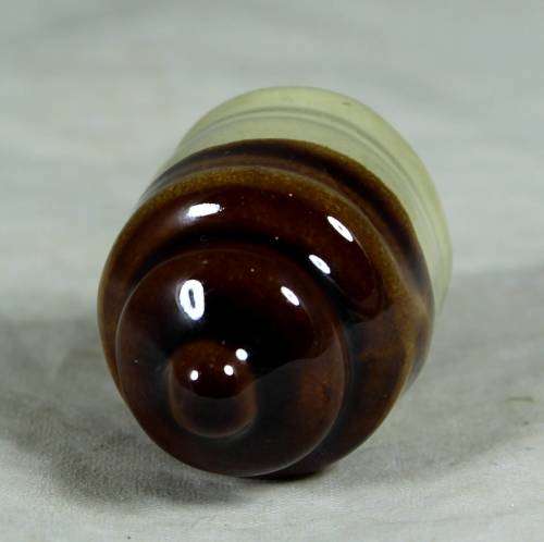 Miniature porcelain brown & beige sugar bowl
