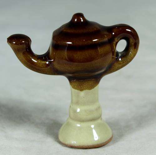 Miniature porcelain brown & beige kettle