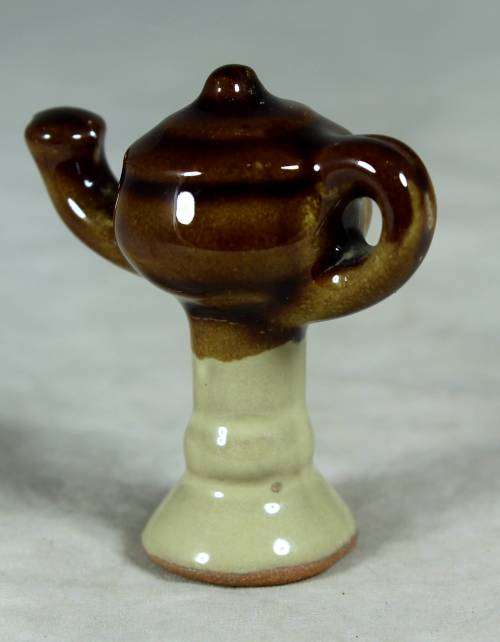 Miniature porcelain brown & beige kettle