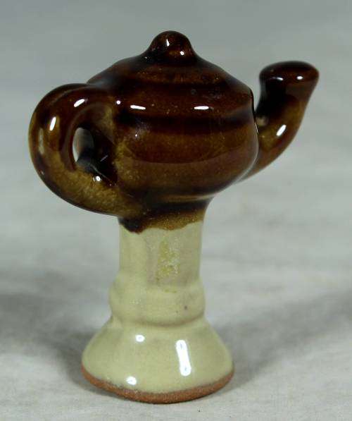Miniature porcelain brown & beige kettle