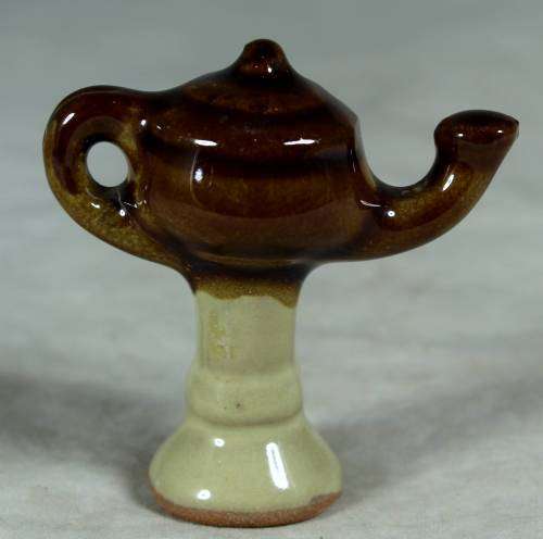 Miniature porcelain brown & beige kettle