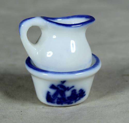Miniature porcelain blue & white bowl with water jug