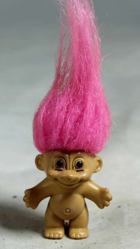 Baby troll brooch with pink hair