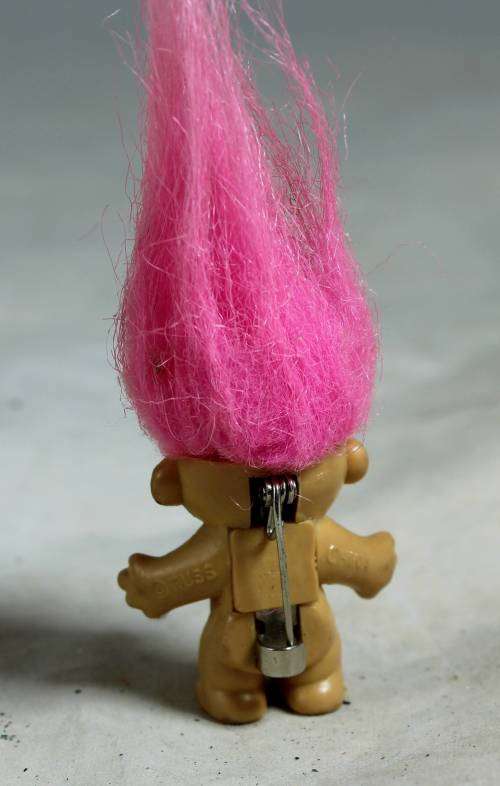 Baby troll brooch with pink hair
