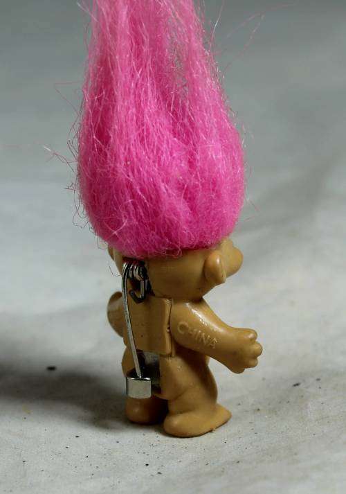 Baby troll brooch with pink hair