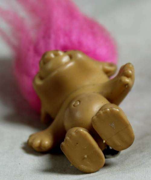 Baby troll brooch with pink hair