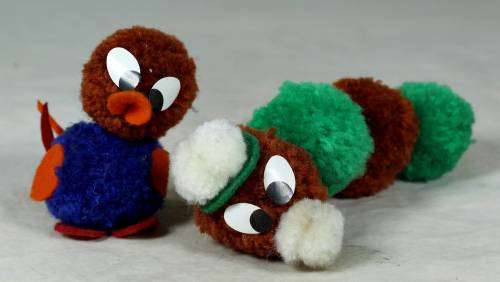Fluffy chicken and a worm