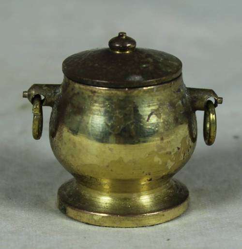 Miniature handcrafted brass temptations lidded pot