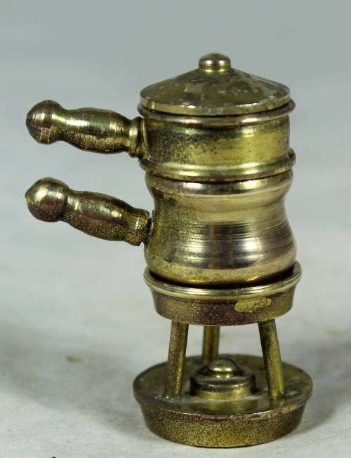 Miniature handcrafted brass temptations double pot on burner